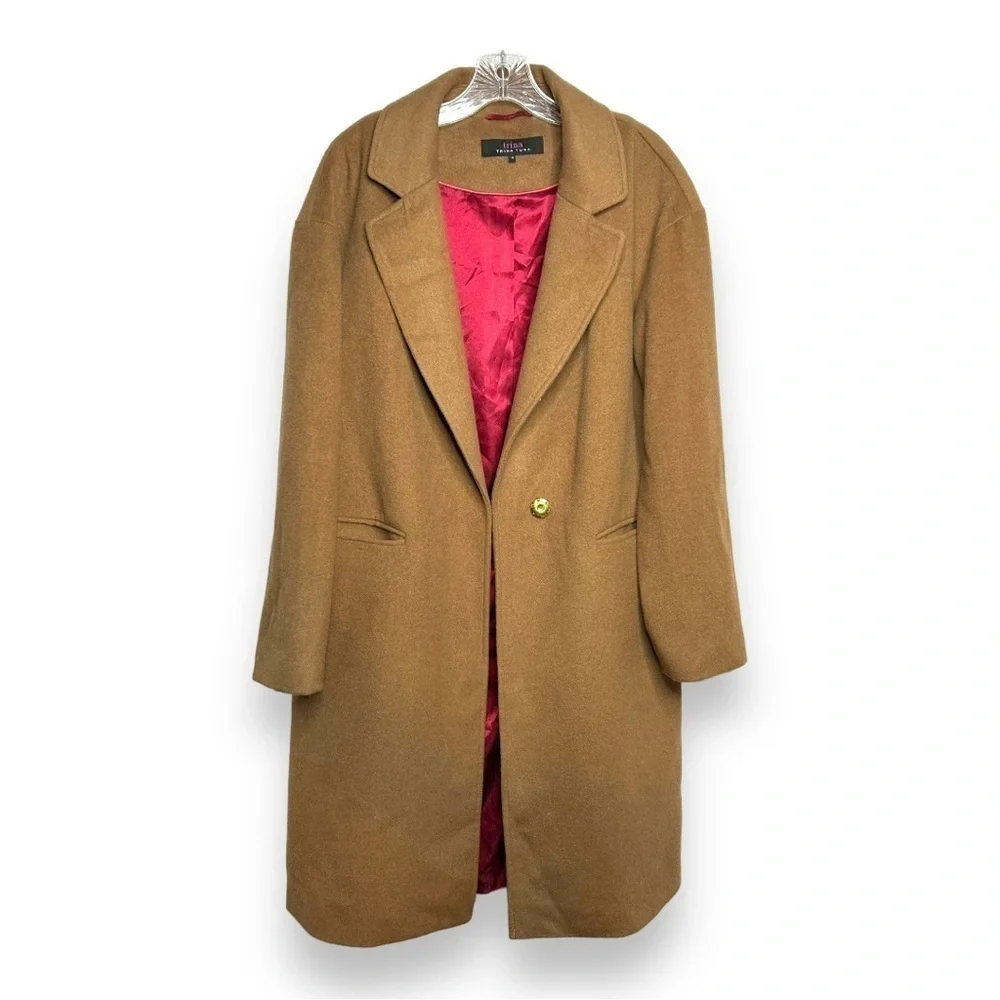 NEW TRINA TURK Bianca Brown Wool Blend Walker Pea Coat Jacket Womens 10